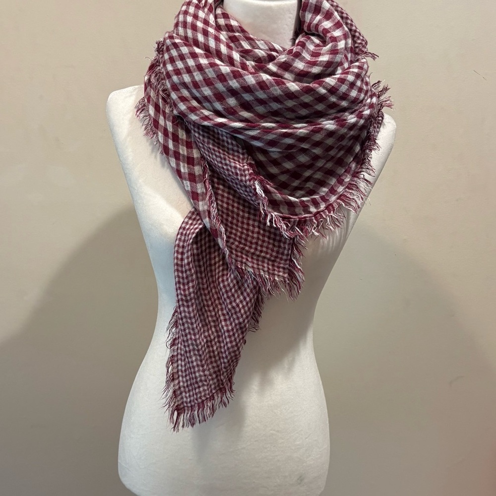 Free People Burgundy Checkered Plaid Oversized Soft Scarf